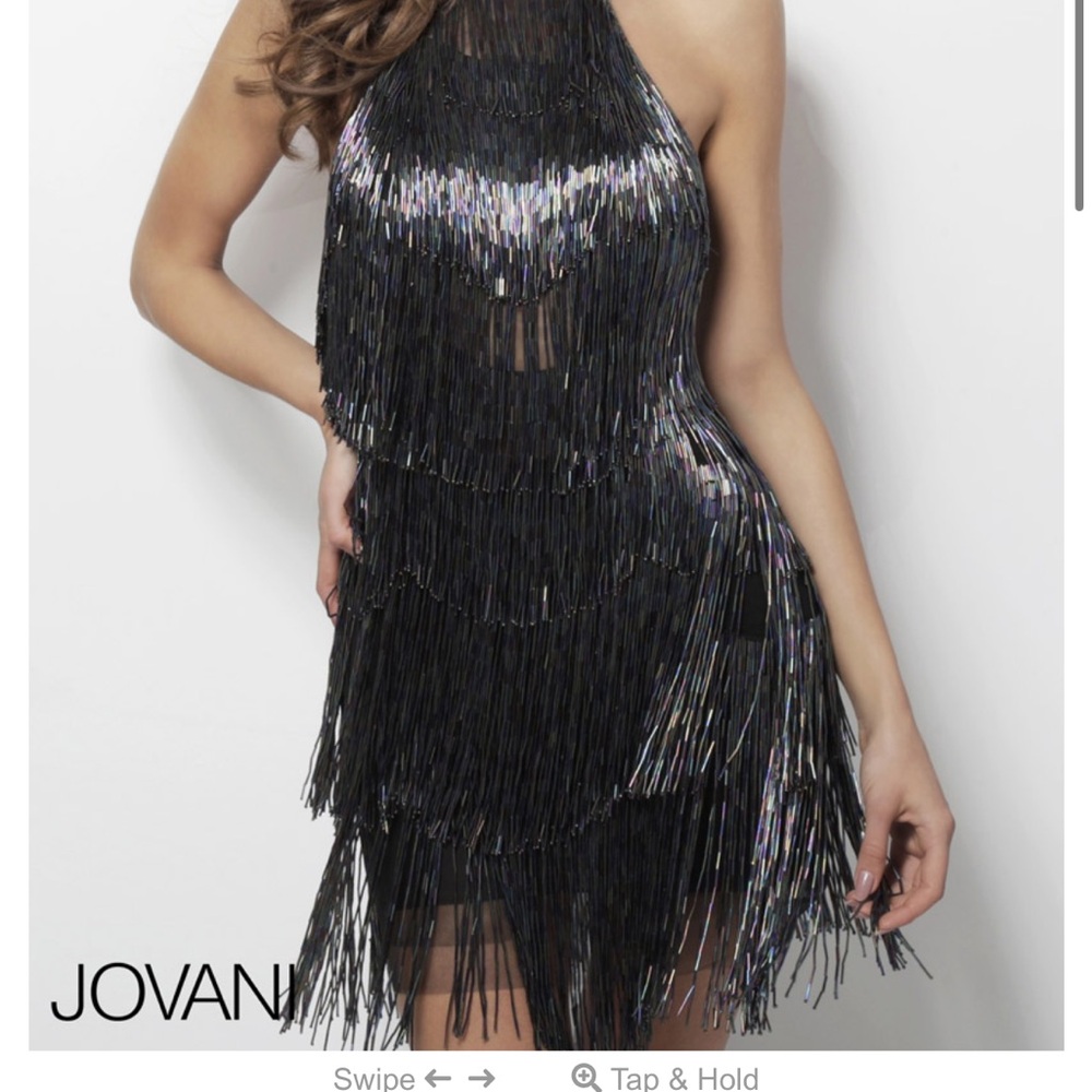 Jovani Black Halter Tiered Mini Dress